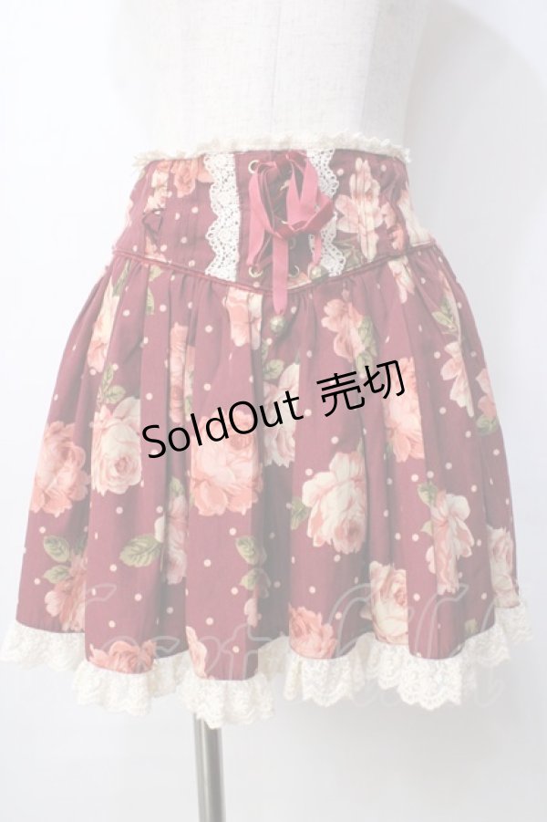 画像1: LIZ LISA / ローズ×ドット柄吊りスカート 0 ボルドー Y-25-09-29-257-LO-SK-SZ-ZY (1)