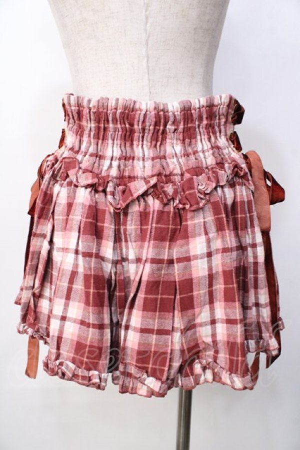 画像2: LIZ LISA / サイド編み上げチェック柄スカパン 0 ボルドー Y-25-09-29-258-LO-PA-SZ-ZY (2)