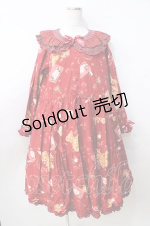 画像: PINK HOUSE / strawberry choco bearプリントミディワンピース  赤 Y-25-09-30-004-LO-OP-AS-ZY
