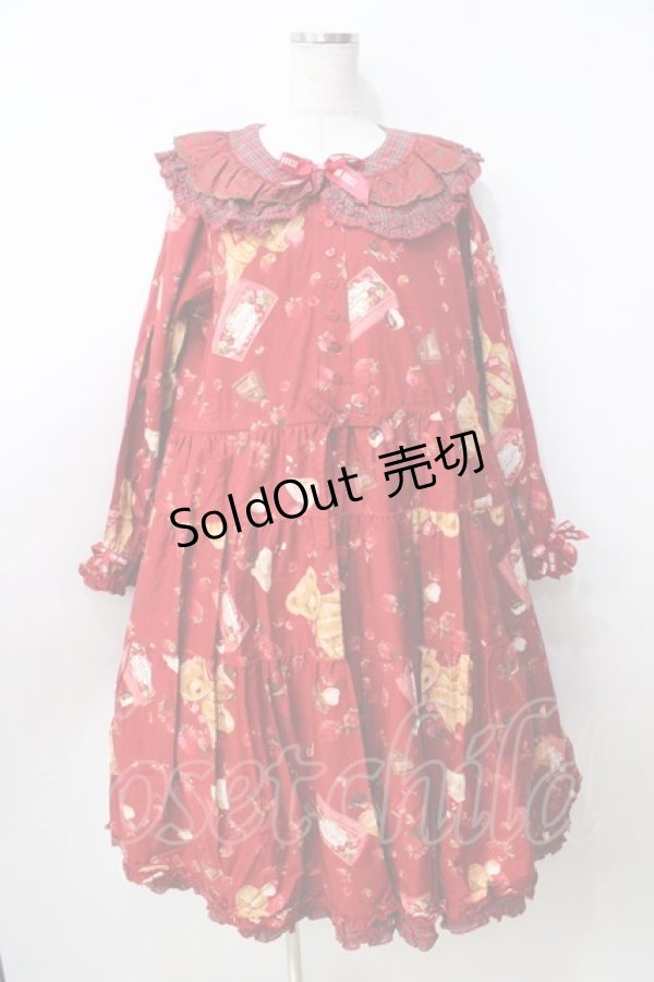 画像1: PINK HOUSE / strawberry choco bearプリントミディワンピース  赤 Y-25-09-30-004-LO-OP-AS-ZY (1)