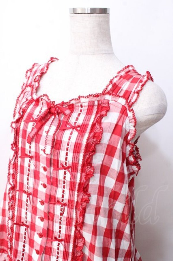 PINK HOUSE / ギンガムチェックロングワンピース 赤x白 Y-25-09