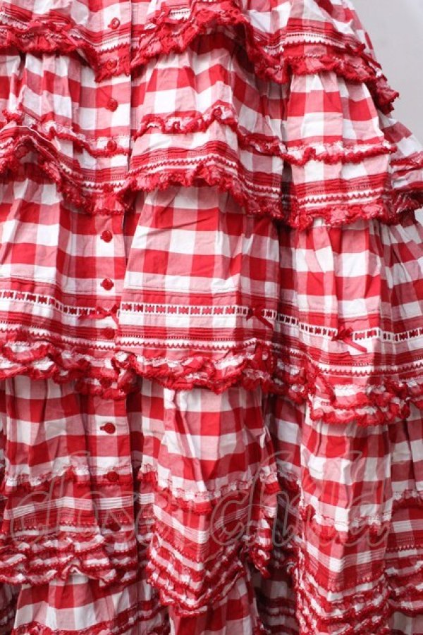 PINK HOUSE / ギンガムチェックロングワンピース 赤x白 Y-25-09