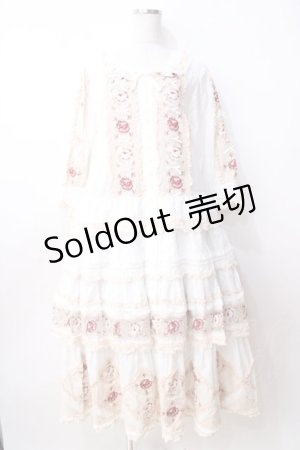 画像: PINK HOUSE / ローズチュールレース使いパッチワーク風ワンピース  白 Y-25-09-30-008-LO-OP-AS-ZY