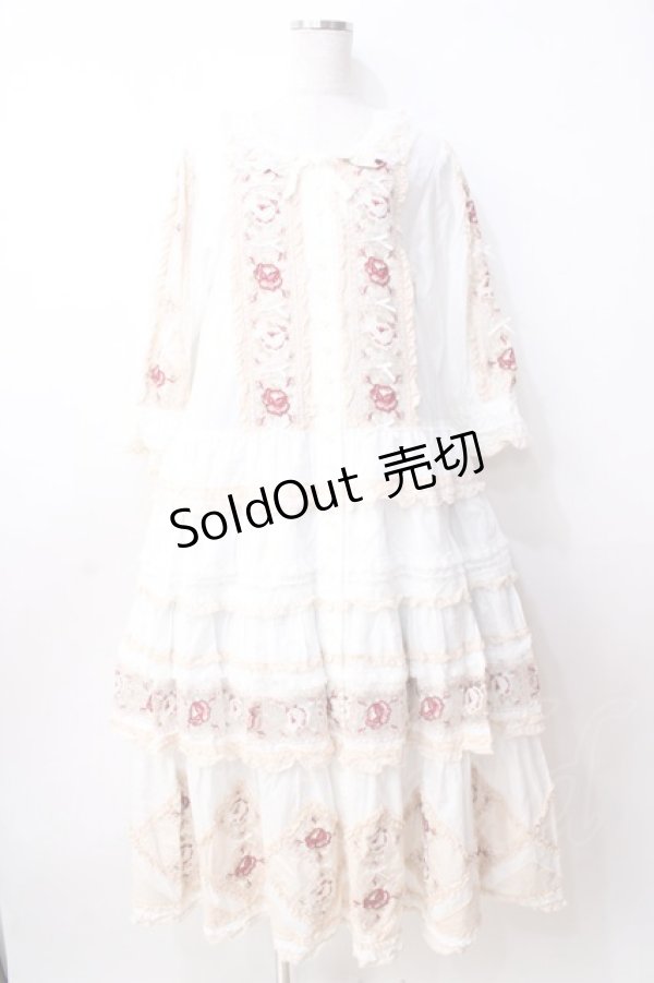 画像1: PINK HOUSE / ローズチュールレース使いパッチワーク風ワンピース  白 Y-25-09-30-008-LO-OP-AS-ZY (1)