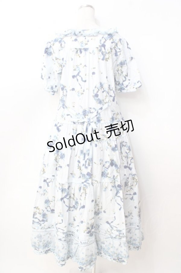 画像2: PINK HOUSE / ローズリースプリントワンピース  サックス Y-25-09-30-015-LO-OP-SZ-ZY (2)