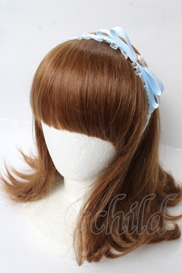 画像1: Rojita / パール付きリボンカチューシャ  サックス Y-25-10-03-048-LO-AC-SZ-ZT422-F001 (1)