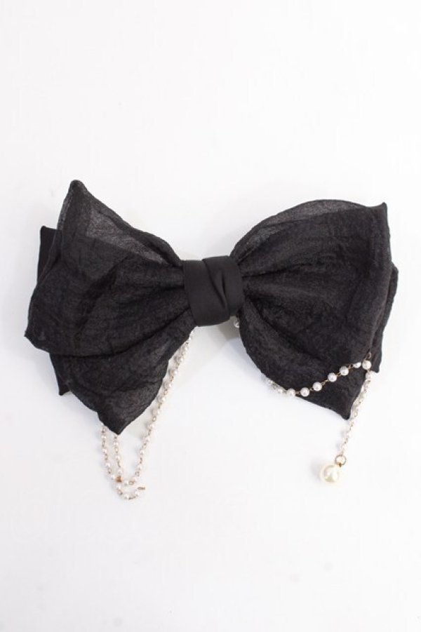 画像1: LOLITA / パール付きリボンバレッタ  黒 Y-25-10-03-009-LO-ZA-SZ-ZT487-F001 (1)