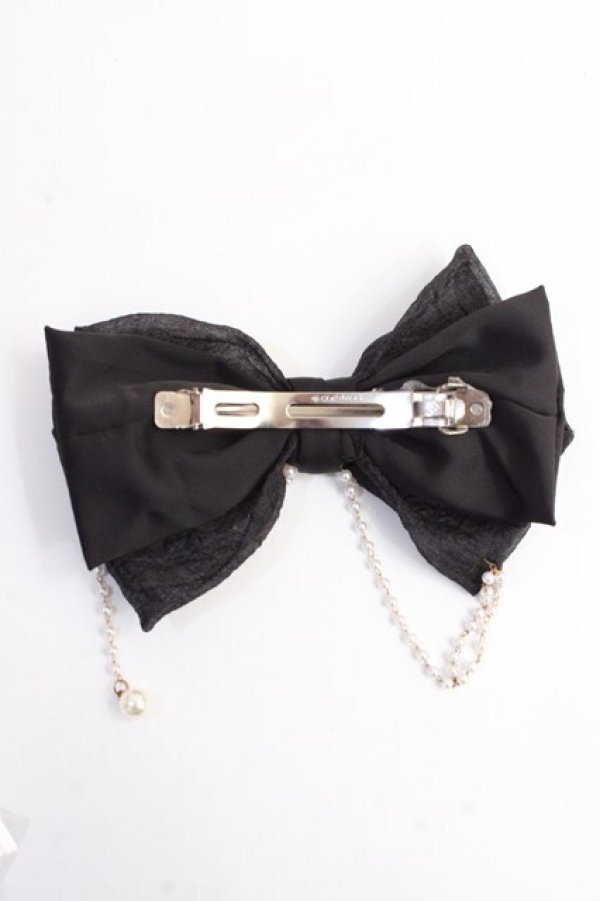 画像2: LOLITA / パール付きリボンバレッタ  黒 Y-25-10-03-009-LO-ZA-SZ-ZT487-F001 (2)