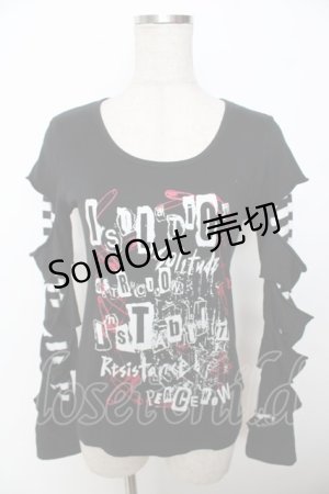画像: PEACE NOW / 袖ダメージプリントカットソー  黒 Y-25-10-03-087-PU-TO-SZ-ZY
