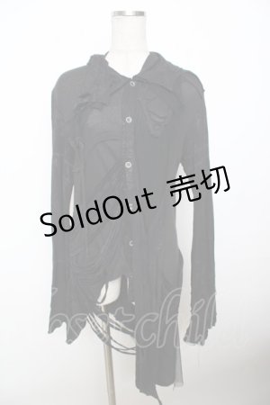 画像: H jelly / 異素材イレヘムダメージカーディガン  黒 Y-25-10-03-103-HN-TO-AS-ZY