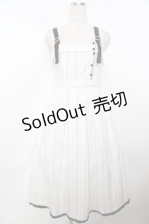 画像: axes femme / バックリボンストライプジャンパースカート  白 Y-25-10-03-114-AX-OP-SZ-ZY