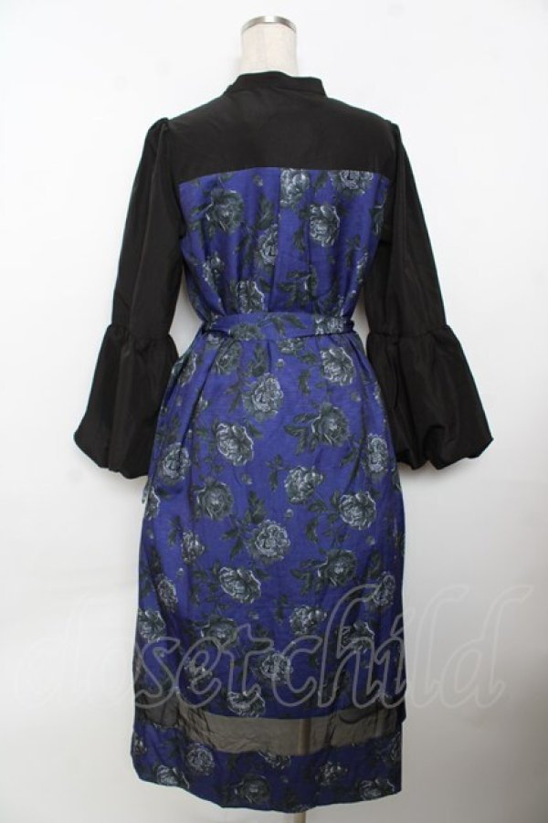 画像2: axes femme / バルーンスリーブフラワーワンピース  黒×パープル Y-25-10-03-119-AX-OP-SZ-ZI (2)