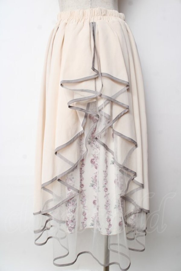 画像2: axes femme POETIQUE / リボン花柄バックフリルスカート Ｍ キナリ Y-25-10-03-162-AX-SK-SZ-ZY (2)