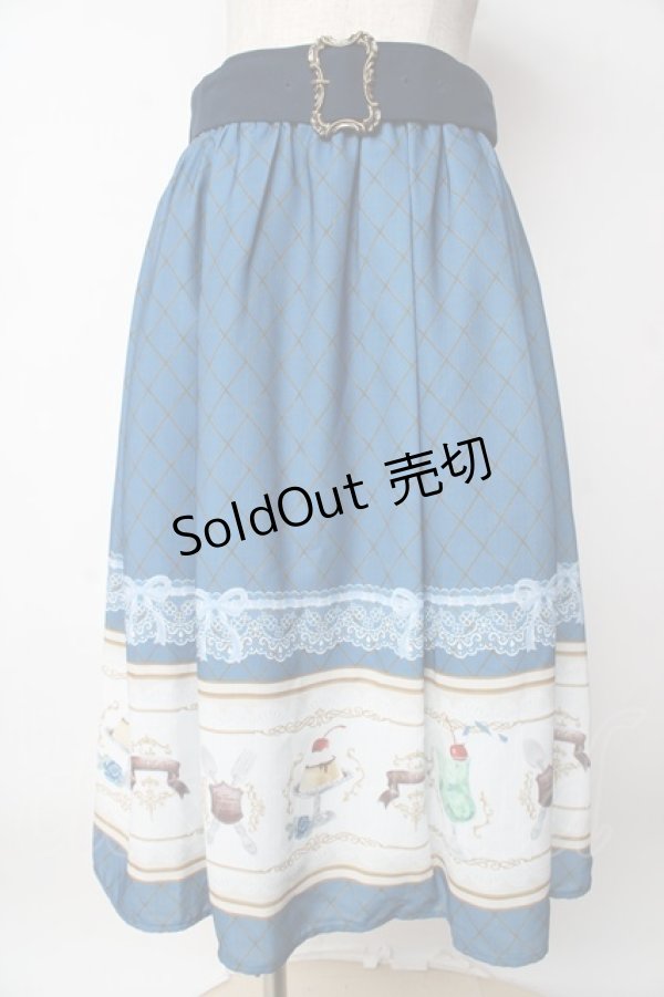 画像1: axes femme POETIQUE / レトロ喫茶ベルト付スカート  ブルー Y-25-10-03-163-AX-SK-SZ-ZI (1)