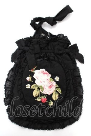 画像: PINK HOUSE / Berry Rose刺繍アップリケ付きフリルポシェット  黒 Y-25-10-05-077-LO-BG-SZ-ZY