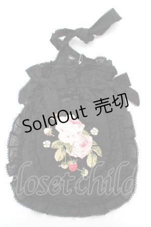画像: PINK HOUSE / Berry Rose刺繍アップリケ付きフリルポシェット  黒 Y-25-10-05-077-LO-BG-SZ-ZY