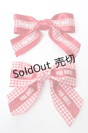 画像: PINK HOUSE / 【 PINK HOUSE × misako aoki 】リボンヘアクリップ2個セット  赤チェック Y-25-10-05-032-LO-AC-SZ-ZY