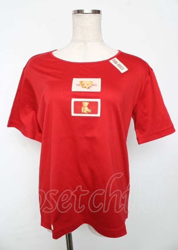 画像1: PINK HOUSE / テディベア刺繍ギンガムチェックバンダナ付きカットソー F 赤 Y-25-10-06-031-LO-TO-SZ-ZT030 (1)