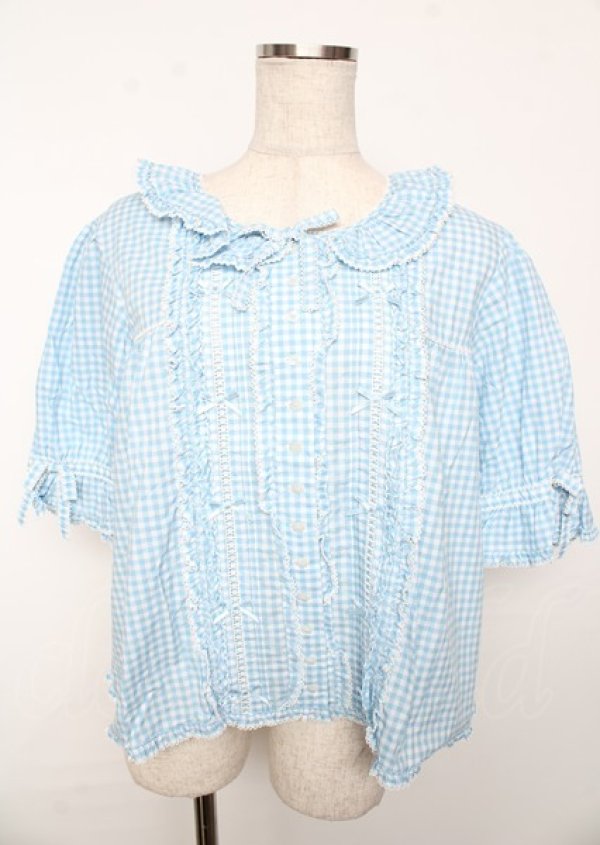 画像1: PINK HOUSE / はしごレース&サテンリボン使いローンブラウス F サックス Y-25-10-06-032-LO-BL-SZ-ZY (1)