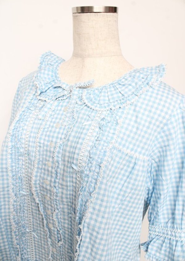 画像3: PINK HOUSE / はしごレース&サテンリボン使いローンブラウス F サックス Y-25-10-06-032-LO-BL-SZ-ZY (3)