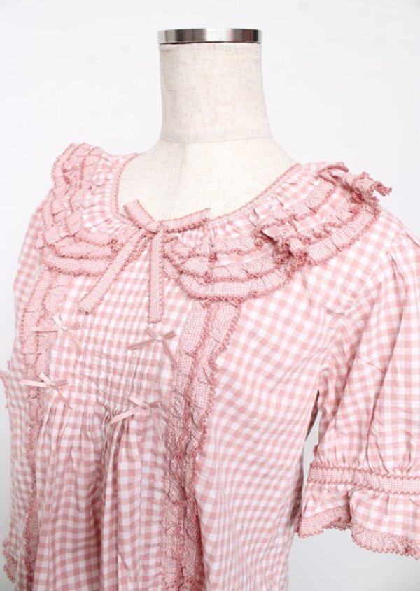 PINK HOUSE / ギンガムチェックパッチワークフリルブラウス F ピンク Y