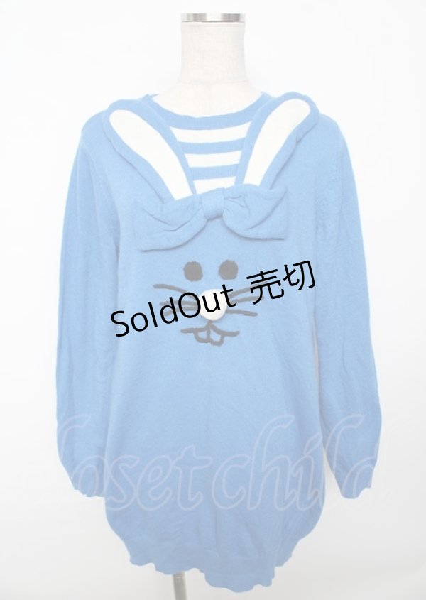 画像1: Candy Stripper / POP UP RABBIT KNIT ONEPIECE  青 Y-25-10-06-042-PU-OP-SZ-ZY (1)
