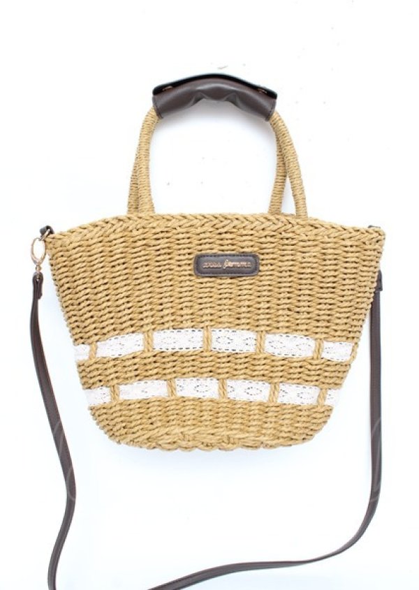 画像1: axes femme / ペーパー×レースかごバッグ  茶 Y-25-10-06-010-AX-BG-SZ-ZT-K026 (1)