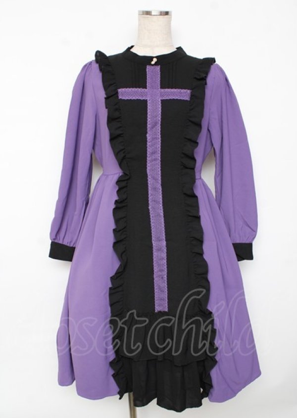 画像1: axes femme POETIQUE / レースクロスシスターワンピース M パープル Y-25-10-06-081-AX-OP-SZ-ZI (1)