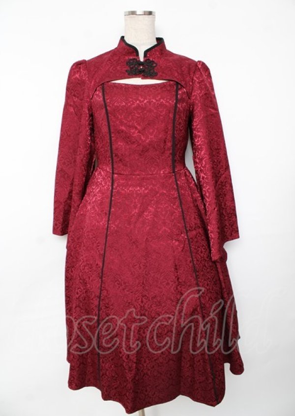 画像1: axes femme POETIQUE / チャイナスリット袖ロングワンピース M ワイン Y-25-10-06-082-AX-OP-SZ-ZI (1)