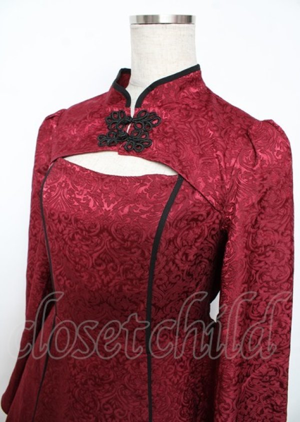 画像3: axes femme POETIQUE / チャイナスリット袖ロングワンピース M ワイン Y-25-10-06-082-AX-OP-SZ-ZI (3)