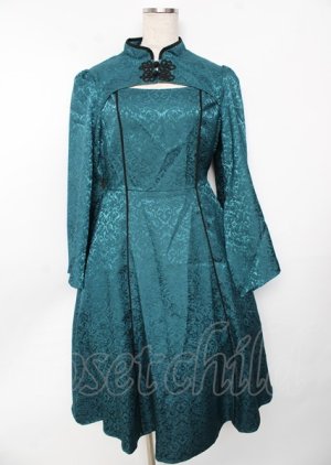 画像: axes femme POETIQUE / チャイナスリット袖ロングワンピース M グリーン Y-25-10-06-083-AX-OP-SZ-ZY
