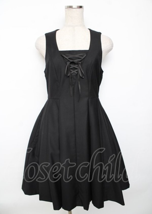 画像1: PEACE NOW / レースアップジャンパースカート M 黒 Y-25-10-06-090-PU-OP-SZ-ZY (1)