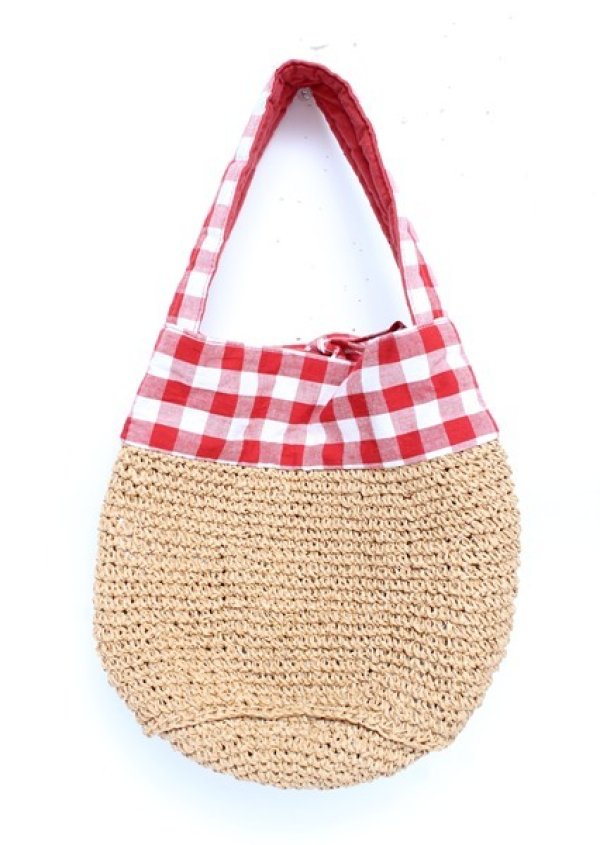 画像2: PINK HOUSE / ブロックチェック使いペーパーヤーンバッグ  赤 Y-25-10-06-011-LO-BG-SZ-ZY (2)