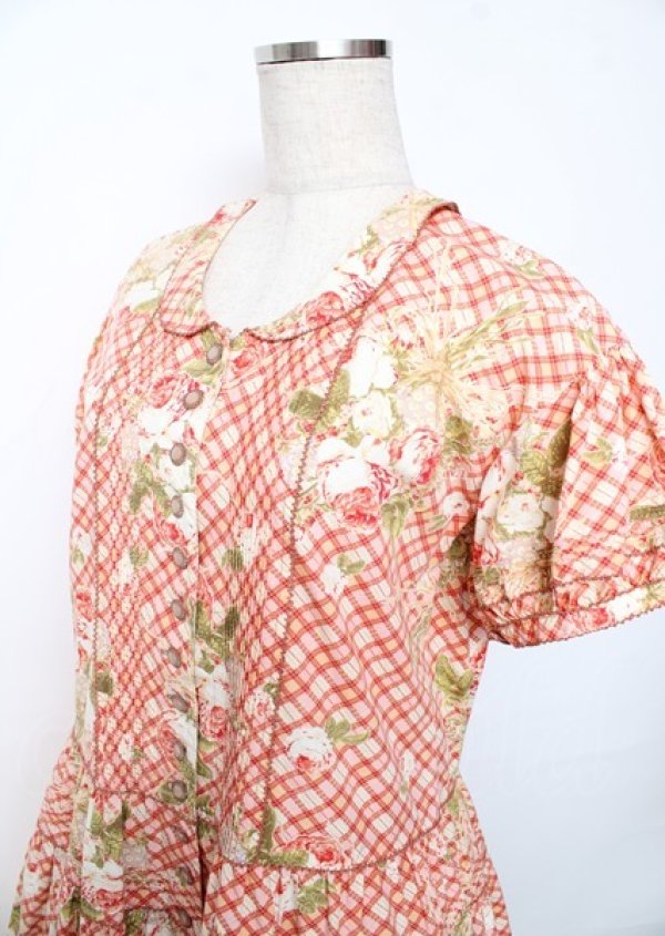 画像3: WONDERFUL WORLD / ローズブーケチェック柄ワンピース F ピンク Y-25-10-06-094-LO-OP-SZ-ZY (3)