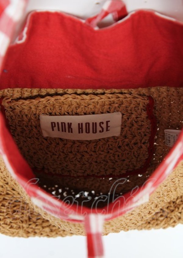 画像4: PINK HOUSE / ブロックチェック使いペーパーヤーンバッグ  赤 Y-25-10-06-011-LO-BG-SZ-ZY (4)