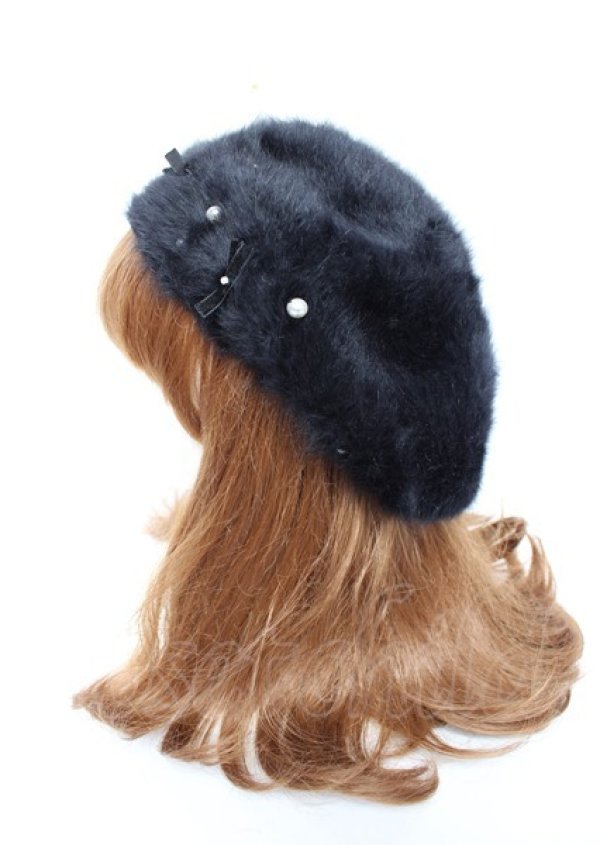 画像2: LODISPOTTO / プチリボンシャギーベレー 56-58cm 黒 Y-25-10-06-017-LO-AC-SZ-ZT-K004 (2)