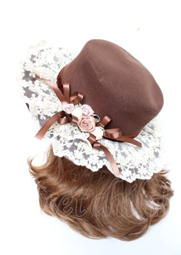 画像1: axes femme / 巻きバラレースカンカン帽  茶 Y-25-10-06-020-AX-AC-SZ-ZY (1)
