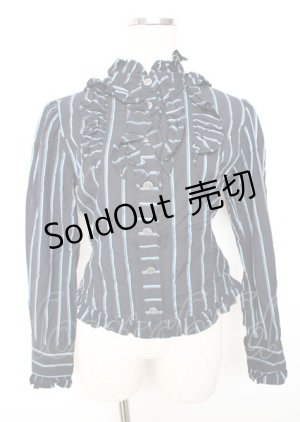 画像: Innocent World / スタンドカラーストライプブラウス  紺 Y-25-10-06-029-IW-BL-SZ-ZT622