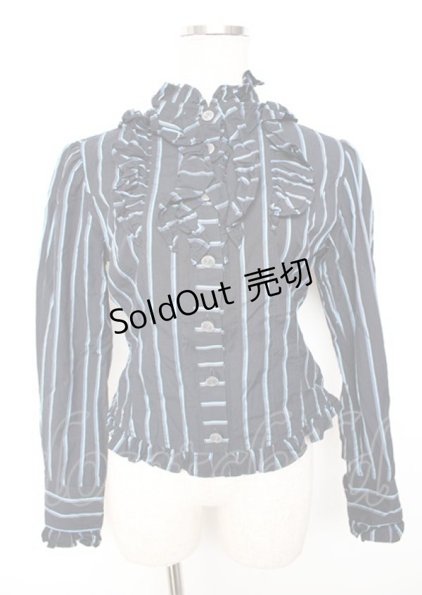 画像1: Innocent World / スタンドカラーストライプブラウス  紺 Y-25-10-06-029-IW-BL-SZ-ZT622 (1)