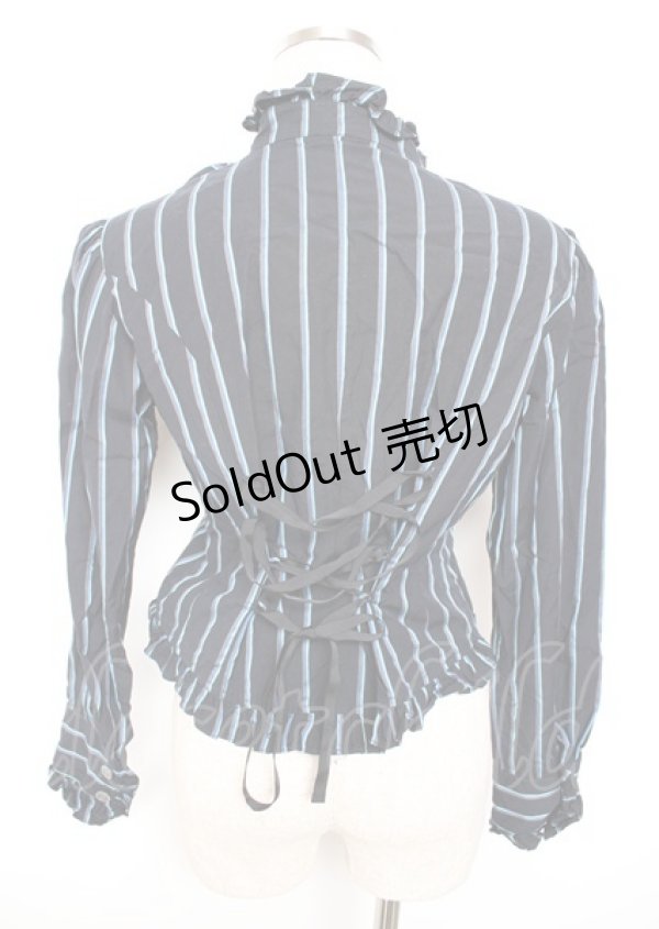 画像2: Innocent World / スタンドカラーストライプブラウス  紺 Y-25-10-06-029-IW-BL-SZ-ZT622 (2)