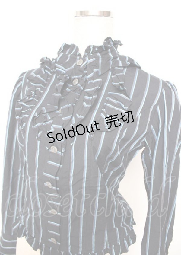 画像3: Innocent World / スタンドカラーストライプブラウス  紺 Y-25-10-06-029-IW-BL-SZ-ZT622 (3)