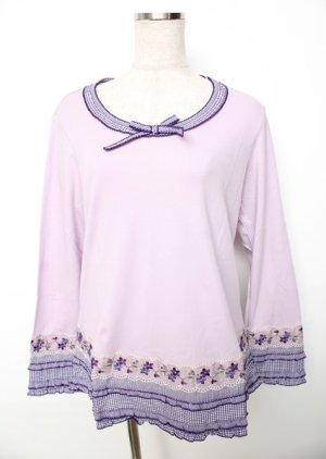 画像: PINK HOUSE / ギンガム×バイオレットレース使いカットソー L ラベンダー Y-25-10-07-001-LO-TO-SZ-ZY