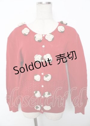 画像: PINK HOUSE / カメリアモチーフニットカーディガン F 赤 Y-25-10-07-037-LO-TO-SZ-ZY
