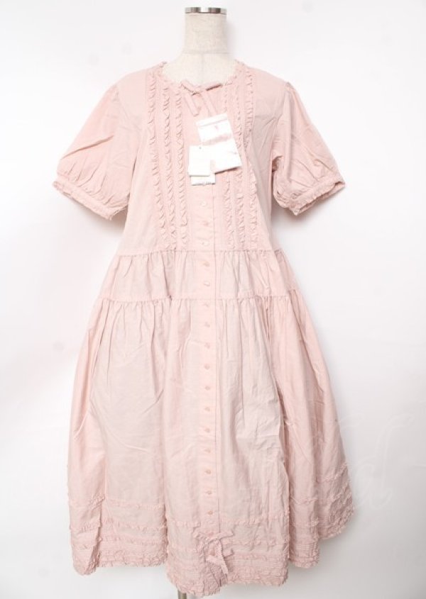 オ1 ピンクハウス　ロングワンピース ピコリボン　ピコフリル　ピンク　半袖 PINK HOUSE / ピコフリル使いロングワンピース F ピンク Y-25-10