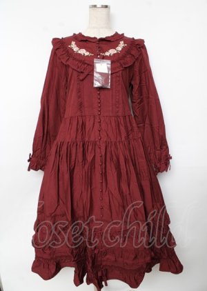 画像: PINK HOUSE / 小花刺繍入りフリルワンピース F ボルドー Y-25-10-07-055-LO-OP-SZ-ZY