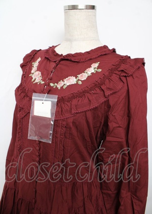 画像3: PINK HOUSE / 小花刺繍入りフリルワンピース F ボルドー Y-25-10-07-055-LO-OP-SZ-ZY (3)