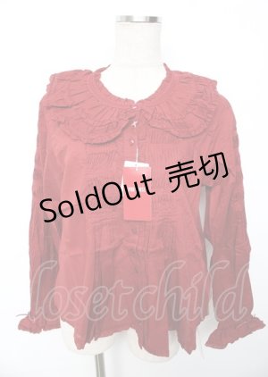 画像: PINK HOUSE / リボンブローチ付きローンブラウス F 赤 Y-25-10-07-010-LO-BL-SZ-ZY