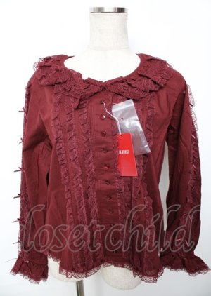 画像: PINK HOUSE / レース&リボン使いローンブラウス F ボルドー Y-25-10-07-012-LO-BL-SZ-ZY