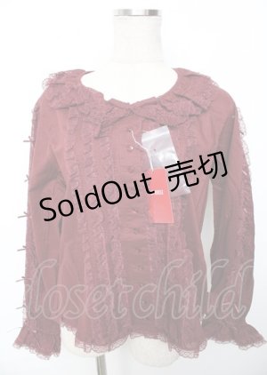 画像: PINK HOUSE / レース&リボン使いローンブラウス F ボルドー Y-25-10-07-012-LO-BL-SZ-ZY