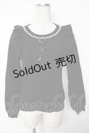 画像: Ank Rouge / パールフリルニット M 黒 Y-25-10-10-074-CA-TO-SZ-ZY